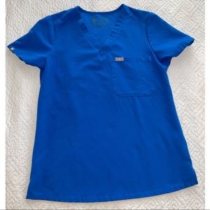 Used Figs one-pocket scrub top in royal blue